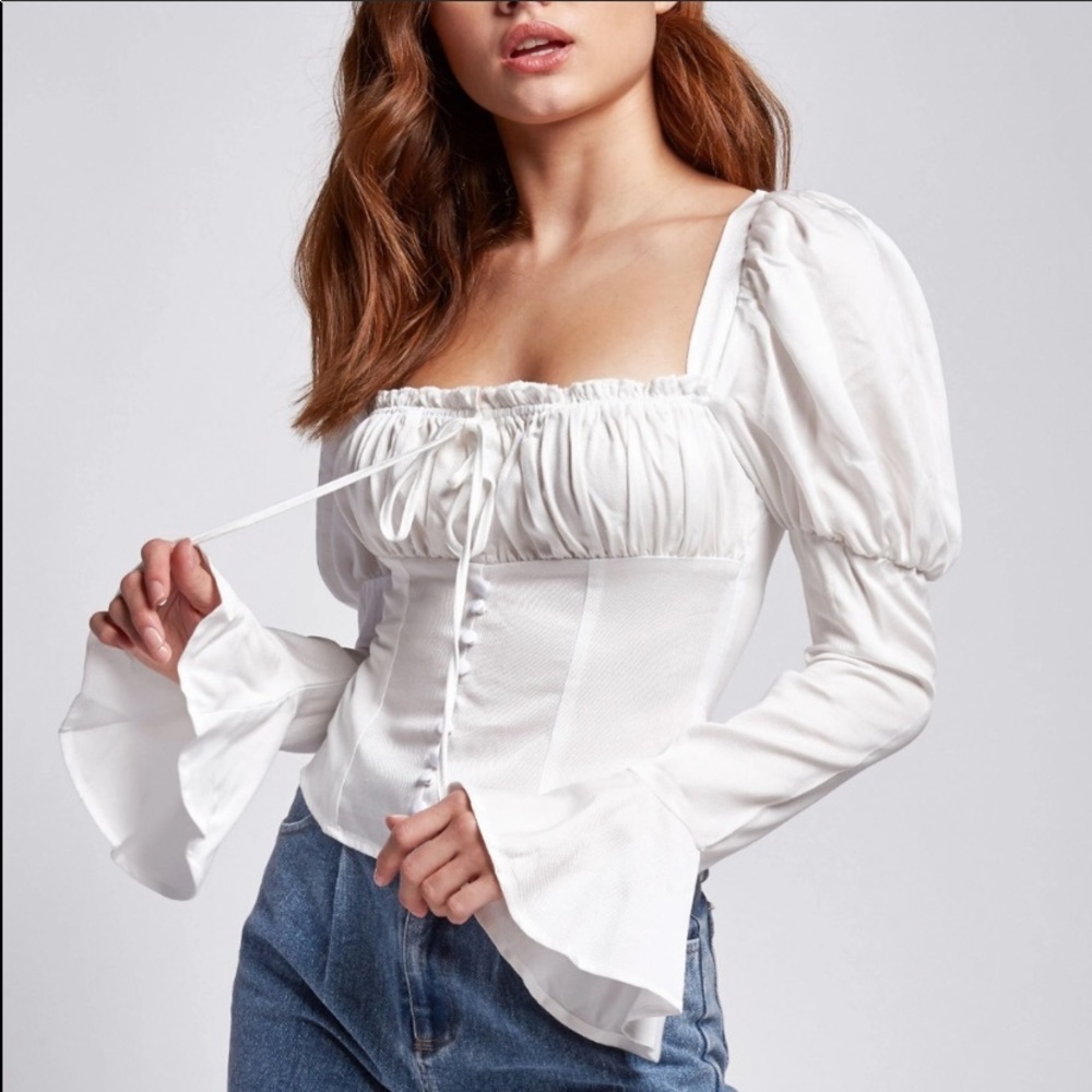 Eggie Nirvana Top White Flared Sleeve Corset Top